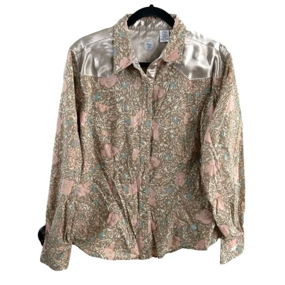 Ultra Twenty X Pearl Snap Western Shirt, Sz XL Beige Floral